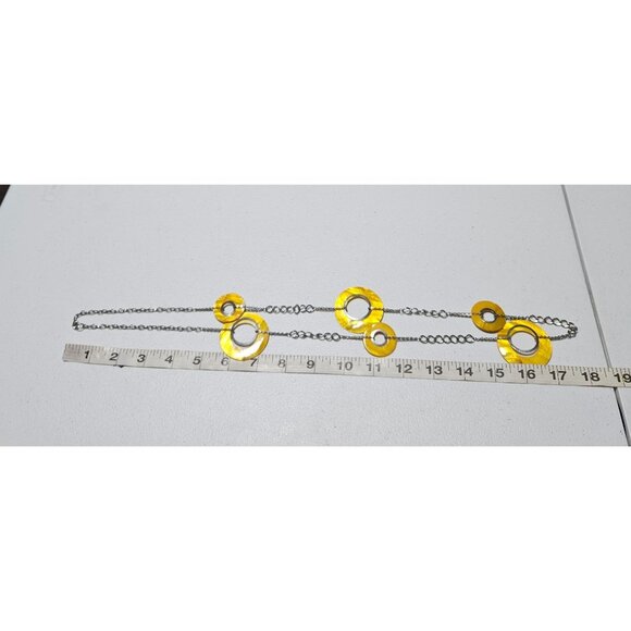 Art Deco  Boho Yellow Disc Beads Necklace Silver Tone Long Chain Retro Fashion - Picture 6 of 7